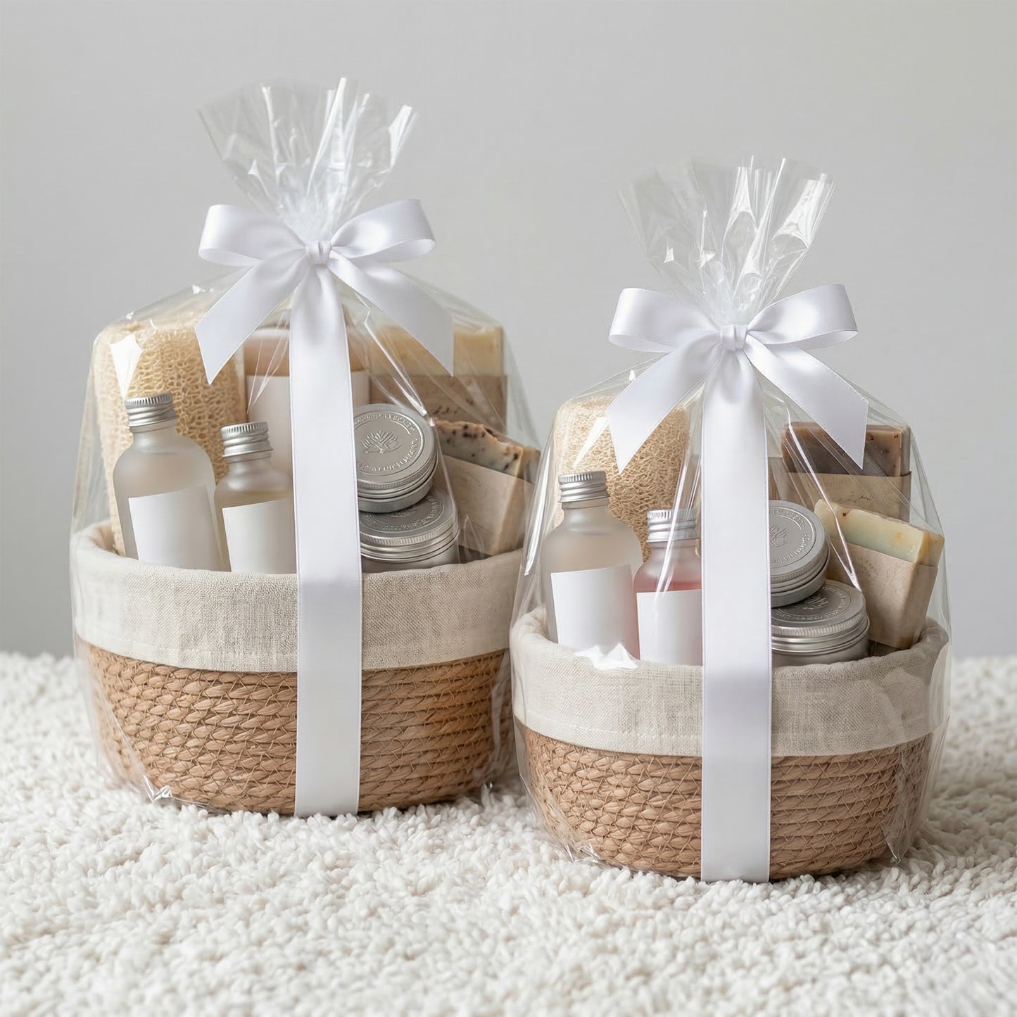 Round Seagrass Storage Basket with Lining Set 2