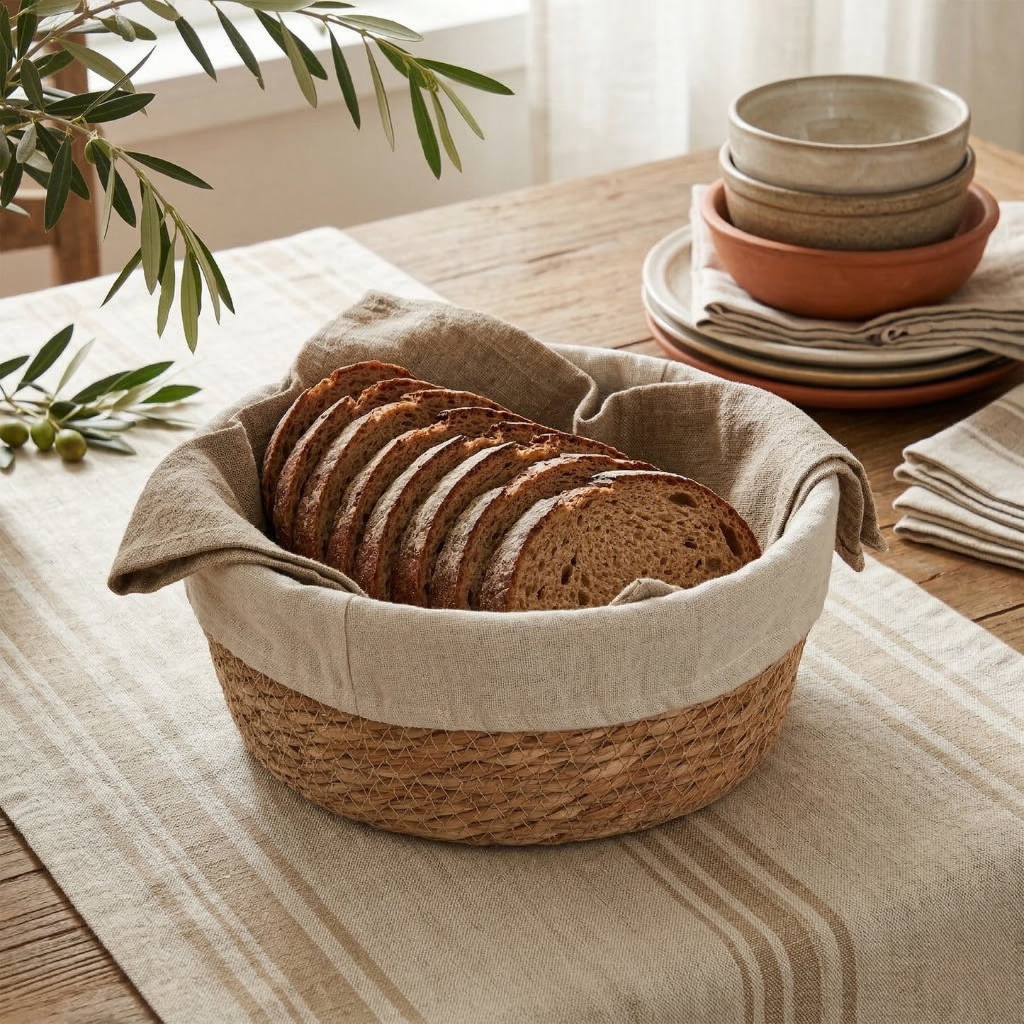 Round Seagrass Storage Basket with Lining Set 2