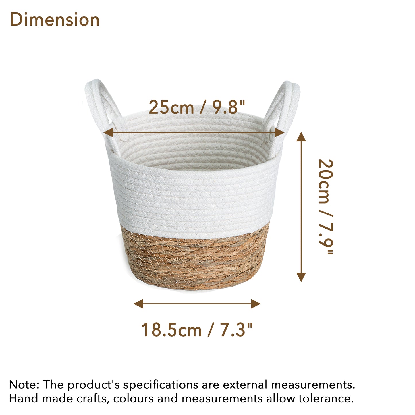 Seagrass & Cotton Rope Woven Basket Planter with Handle