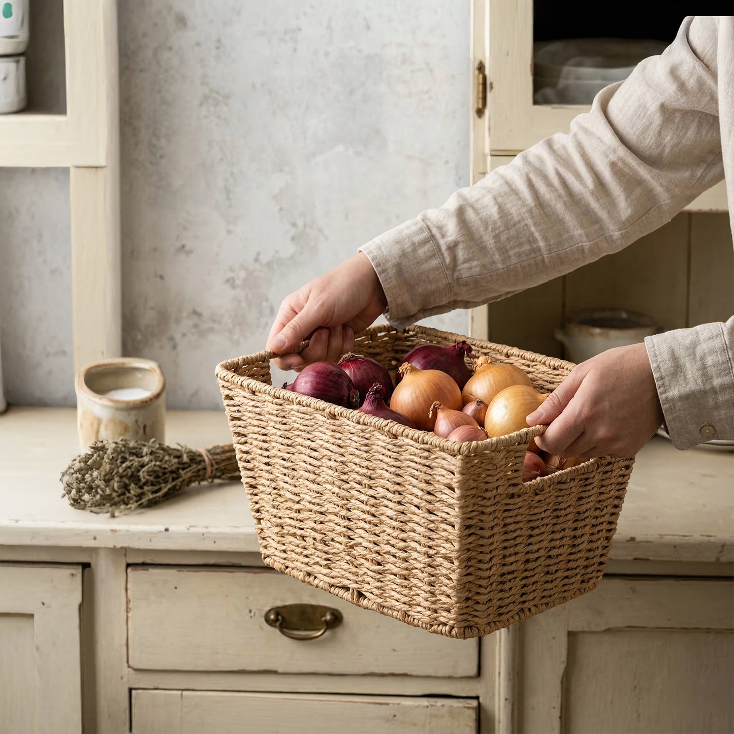 Paper Rope Storage Basket with Handle Set 2