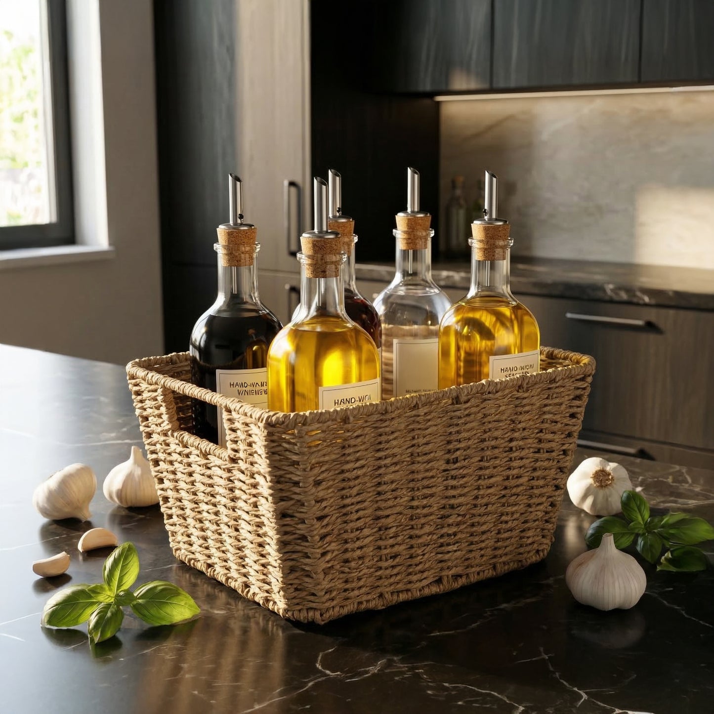 Paper Rope Storage Basket with Handle Set 2