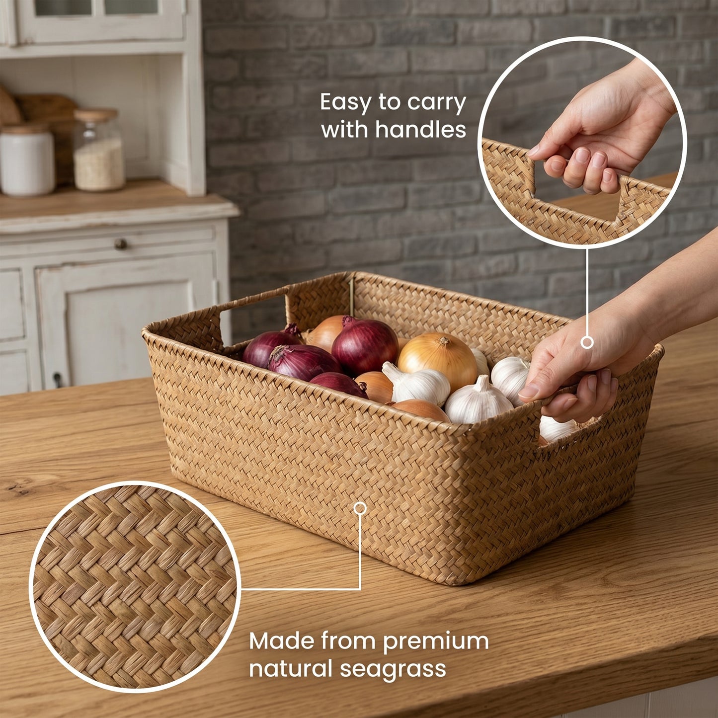Seagrass Woven Storage Basket with Handle