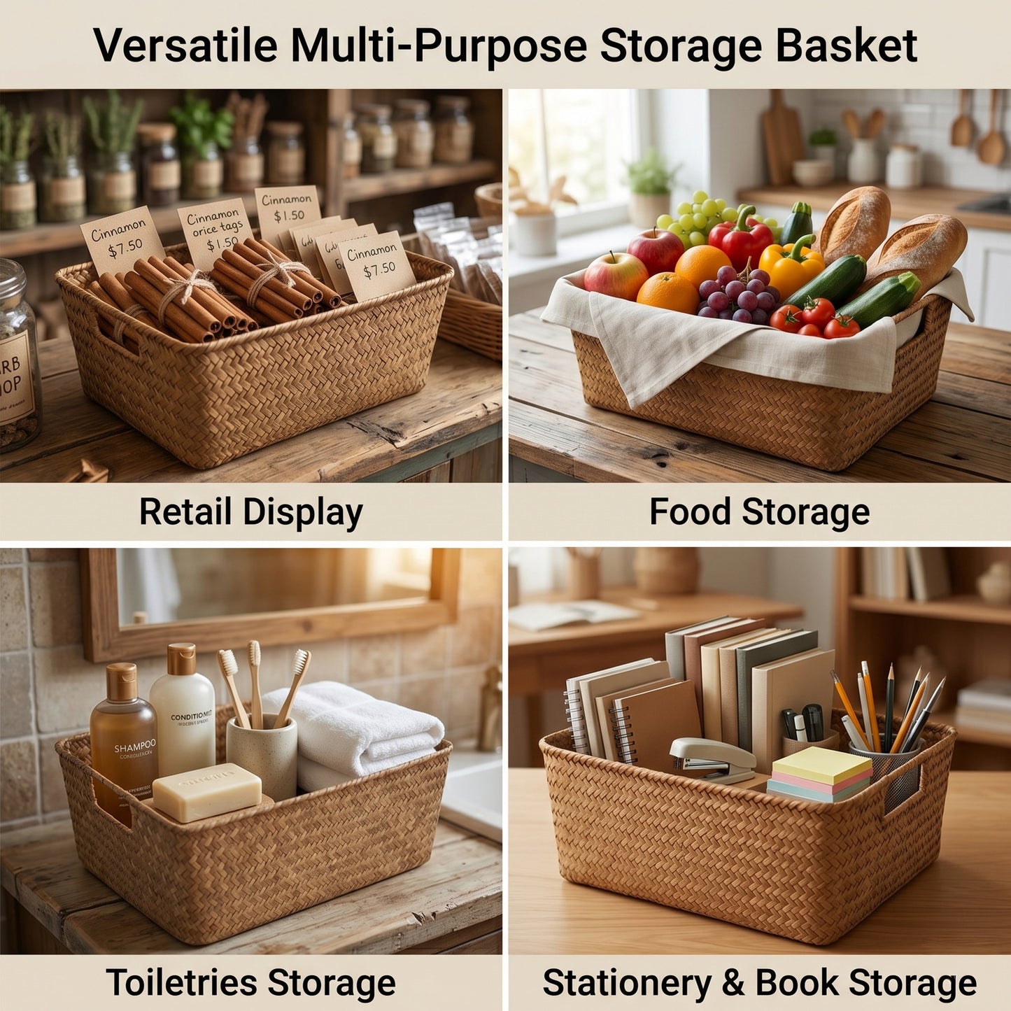 Seagrass Woven Storage Basket with Handle