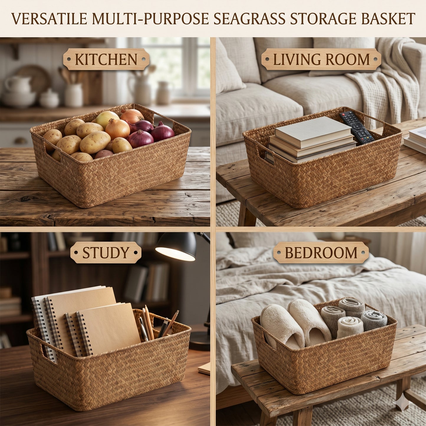 Seagrass Woven Storage Basket with Handle