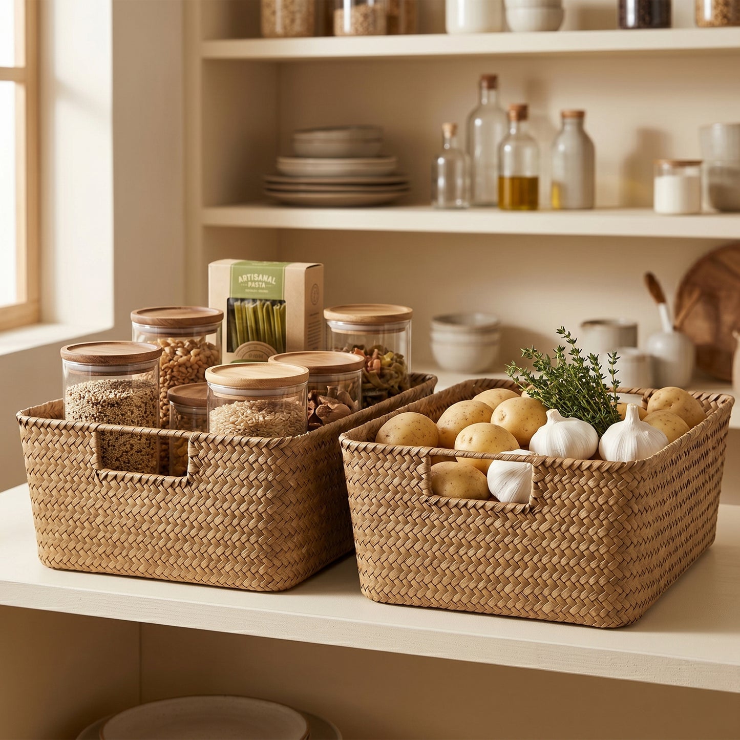 Seagrass Woven Storage Basket with Handle