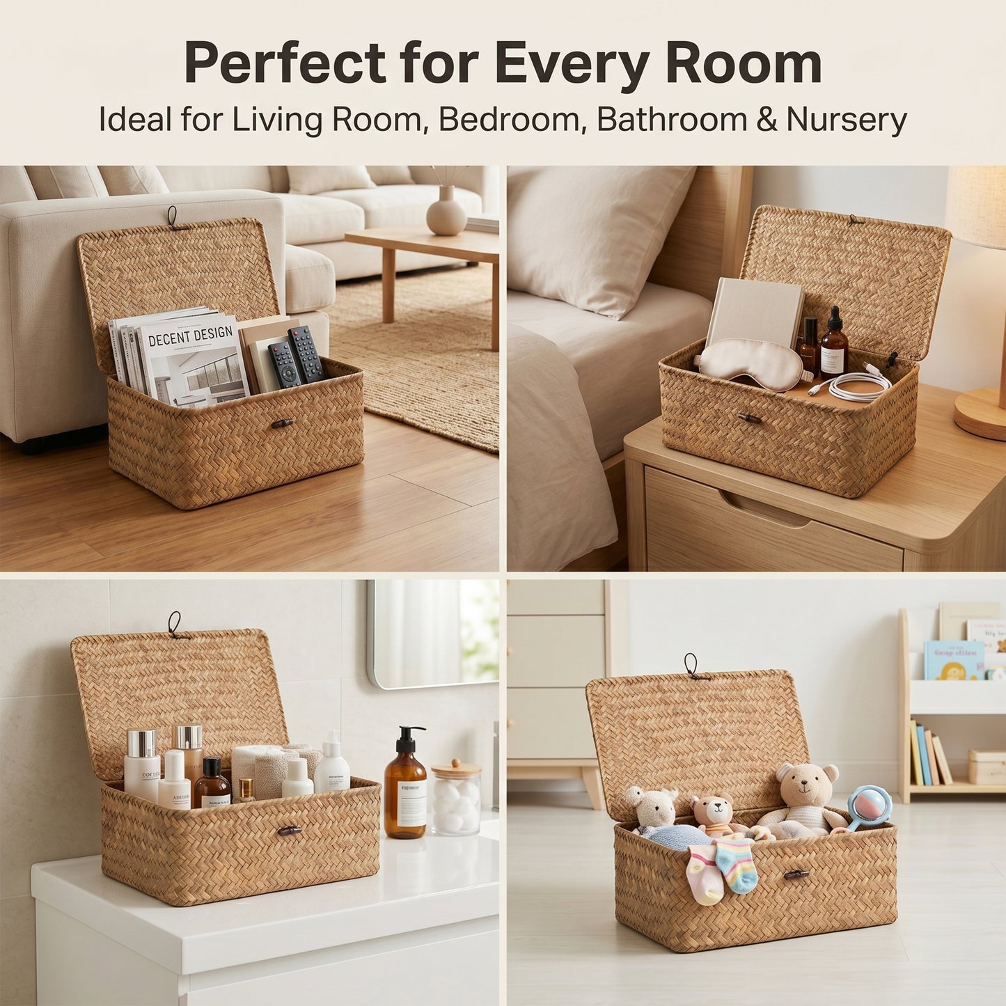 Seagrass Storage Basket Box with Lid