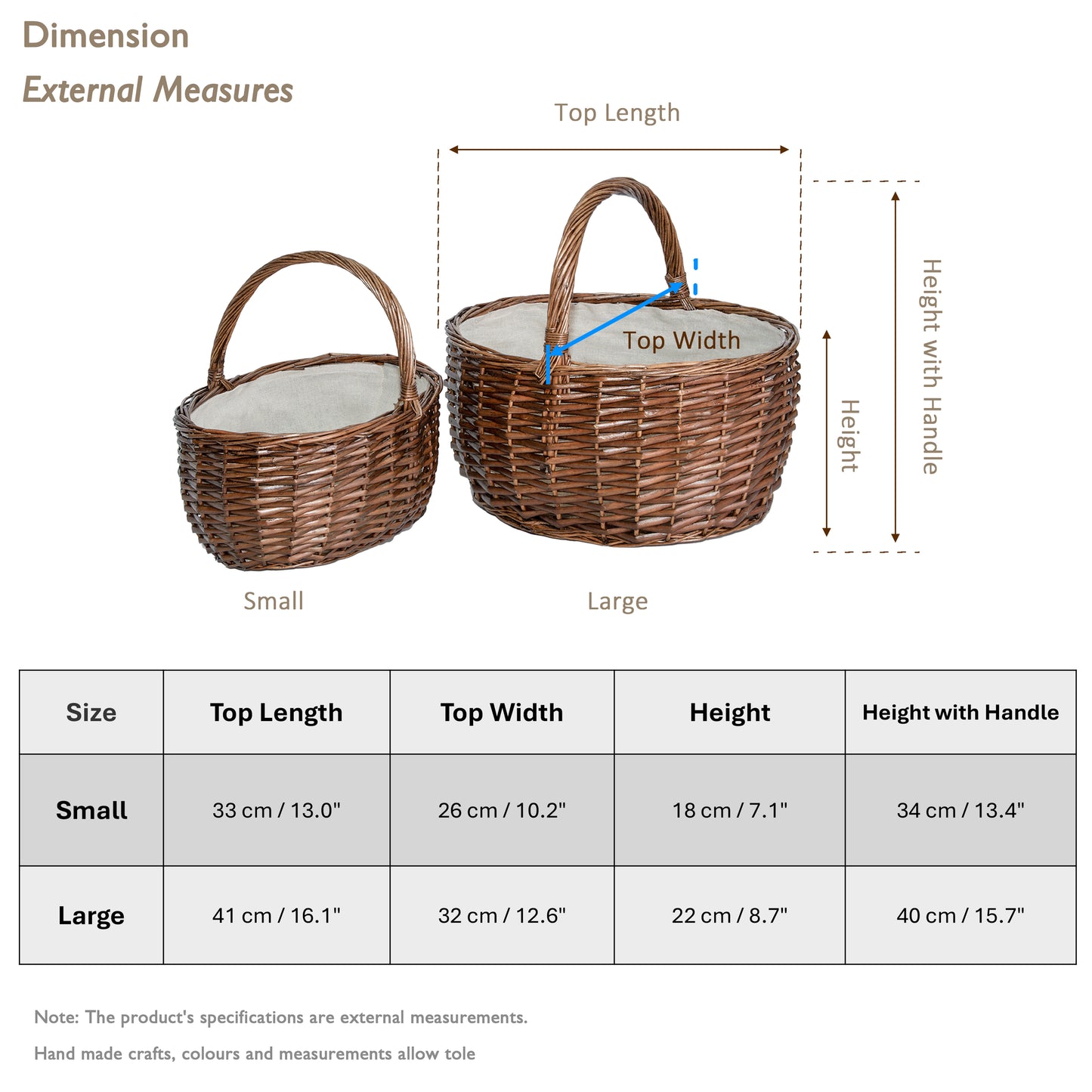 Brown Oval Wicker Picnic Shopper Basket - 2 Sizes