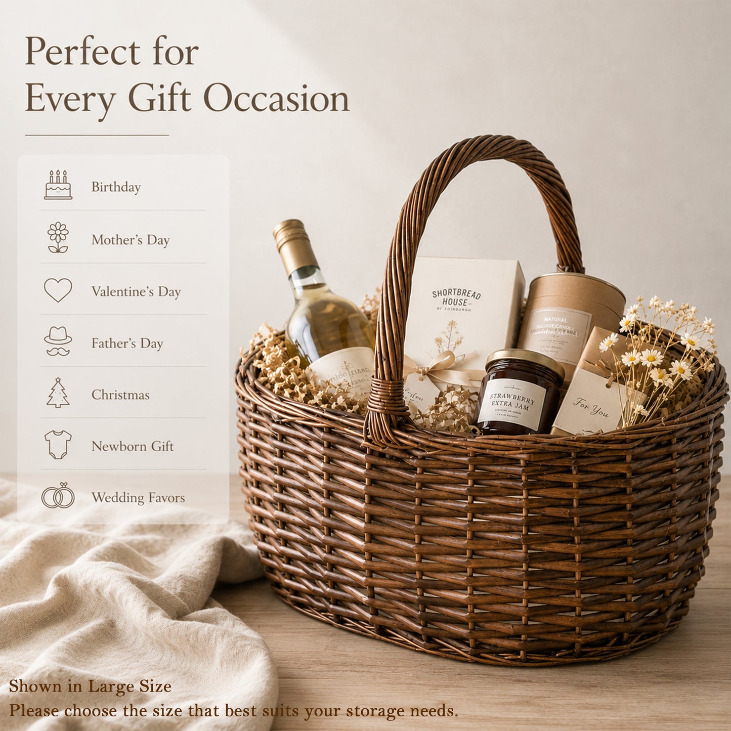 Brown Oval Wicker Picnic Shopper Basket - 2 Sizes