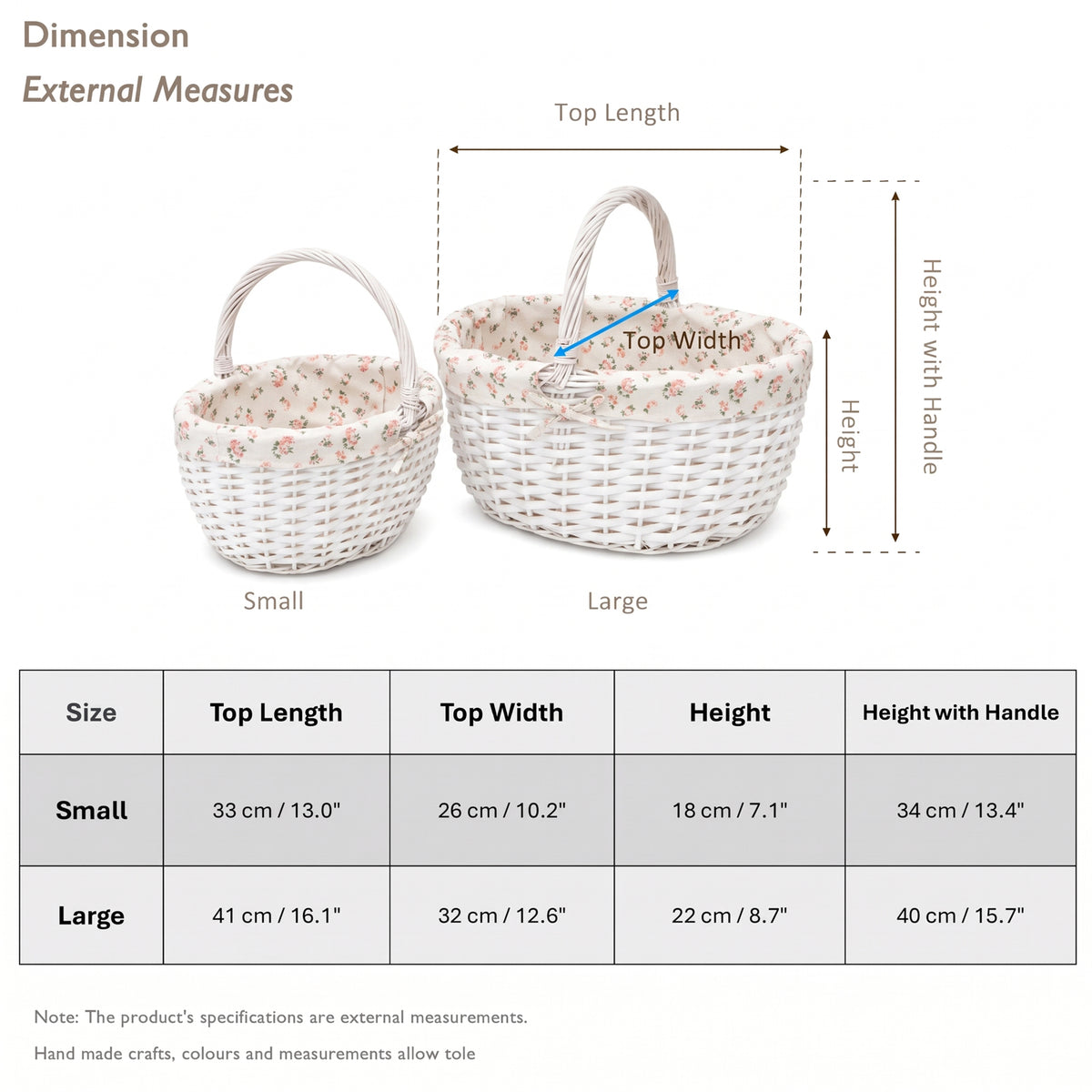 White Oval Wicker Picnic Shopper Basket - 2 Sizes