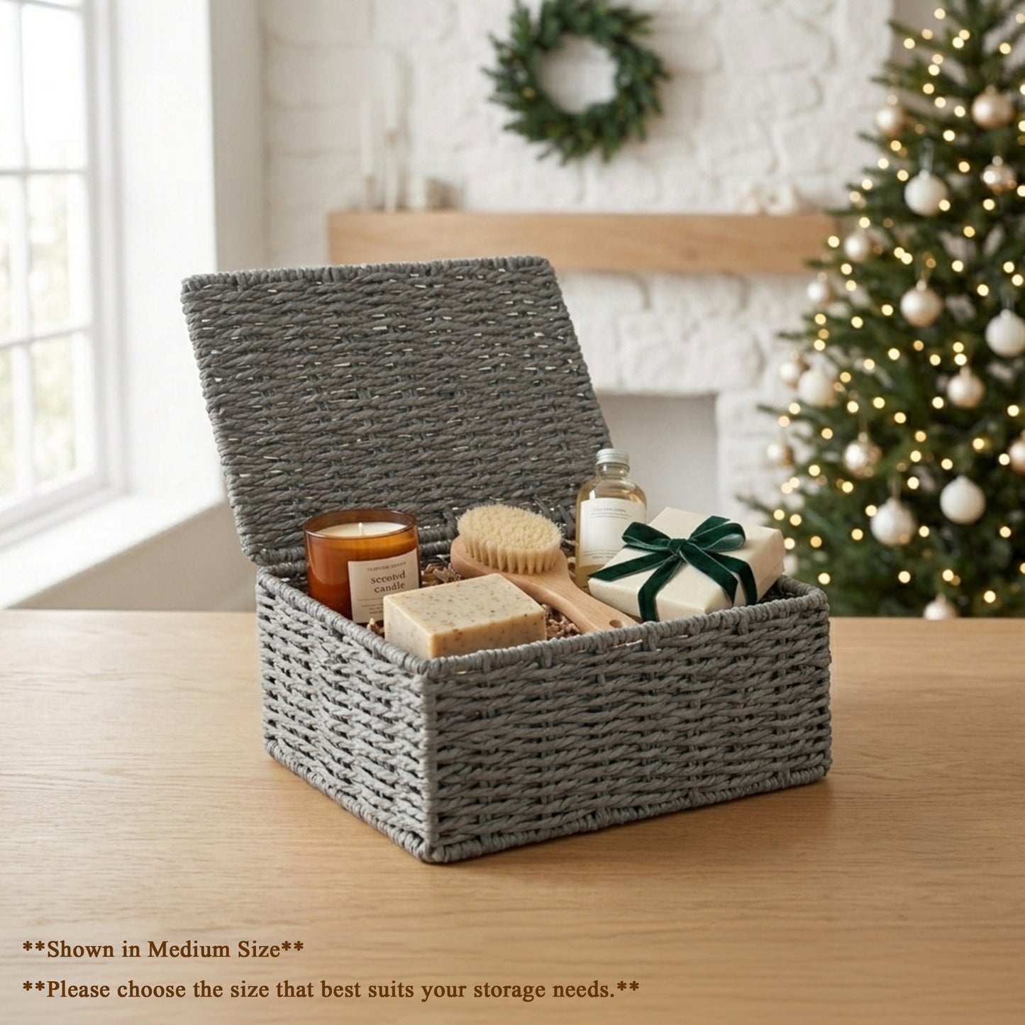 Grey Paper Rope Storage Hamper Basket Box - 3 Sizes