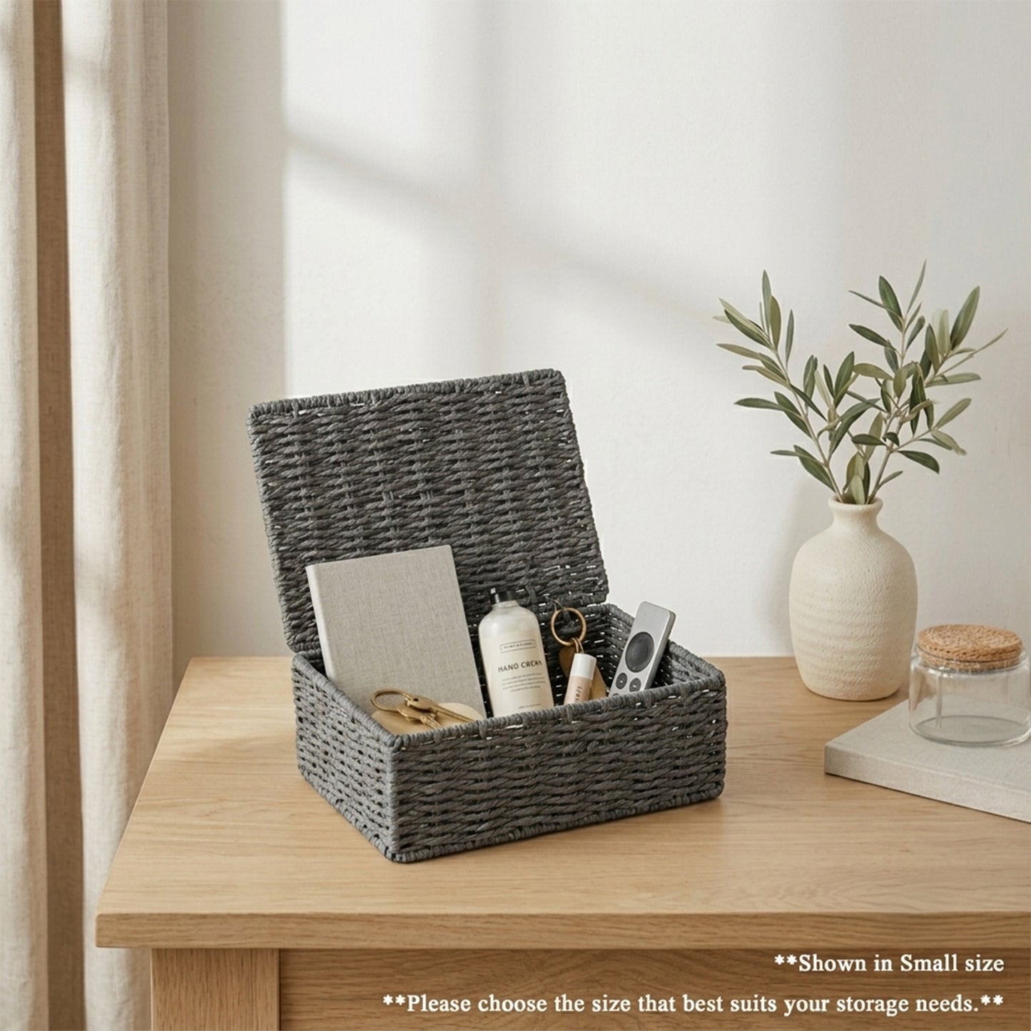 Grey Paper Rope Storage Hamper Basket Box - 3 Sizes