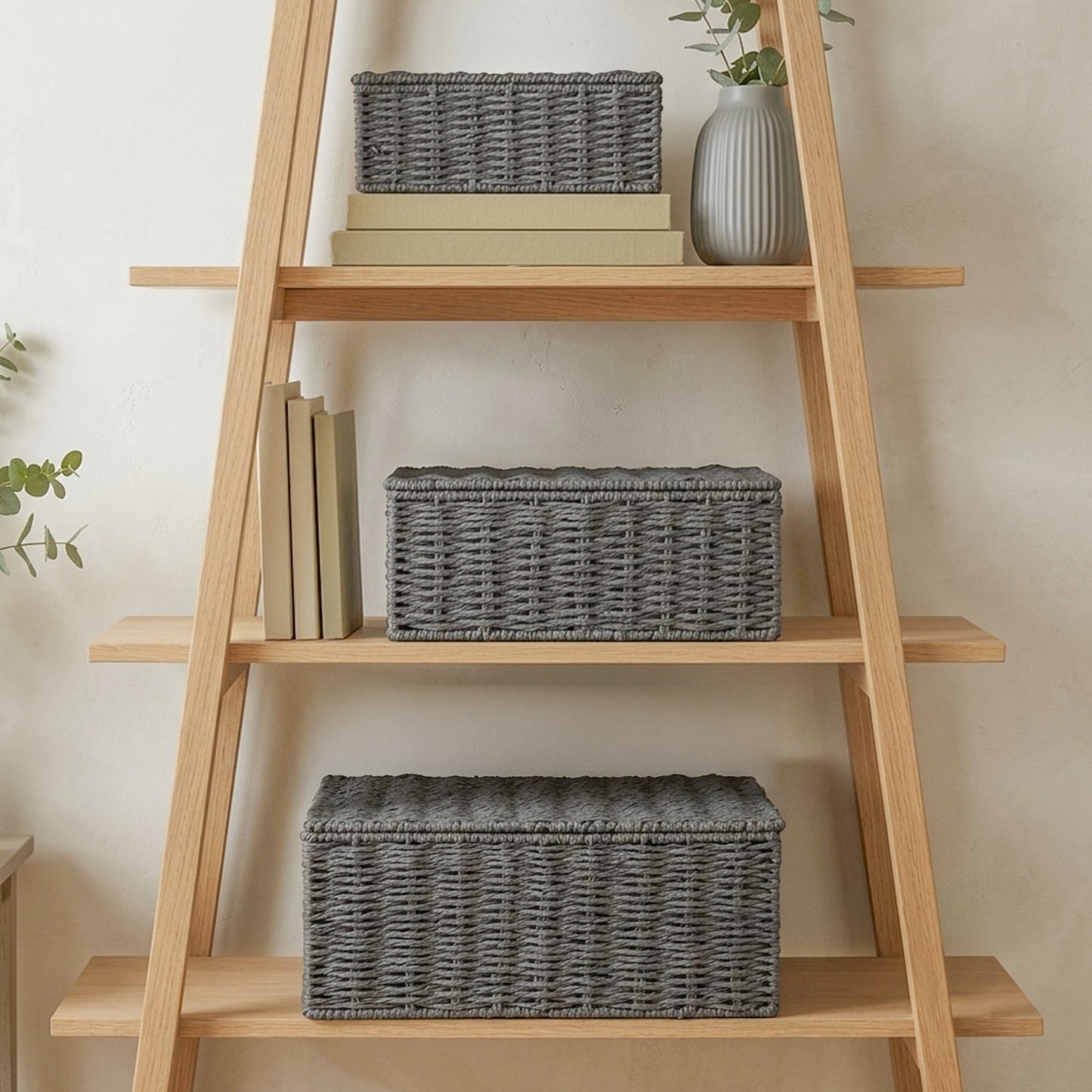 Grey Paper Rope Storage Hamper Basket Box - 3 Sizes