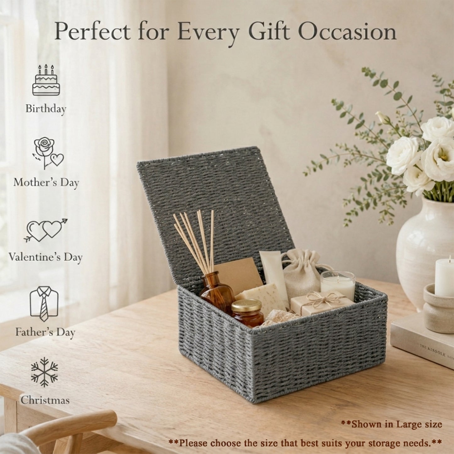 Grey Paper Rope Storage Hamper Basket Box - 3 Sizes