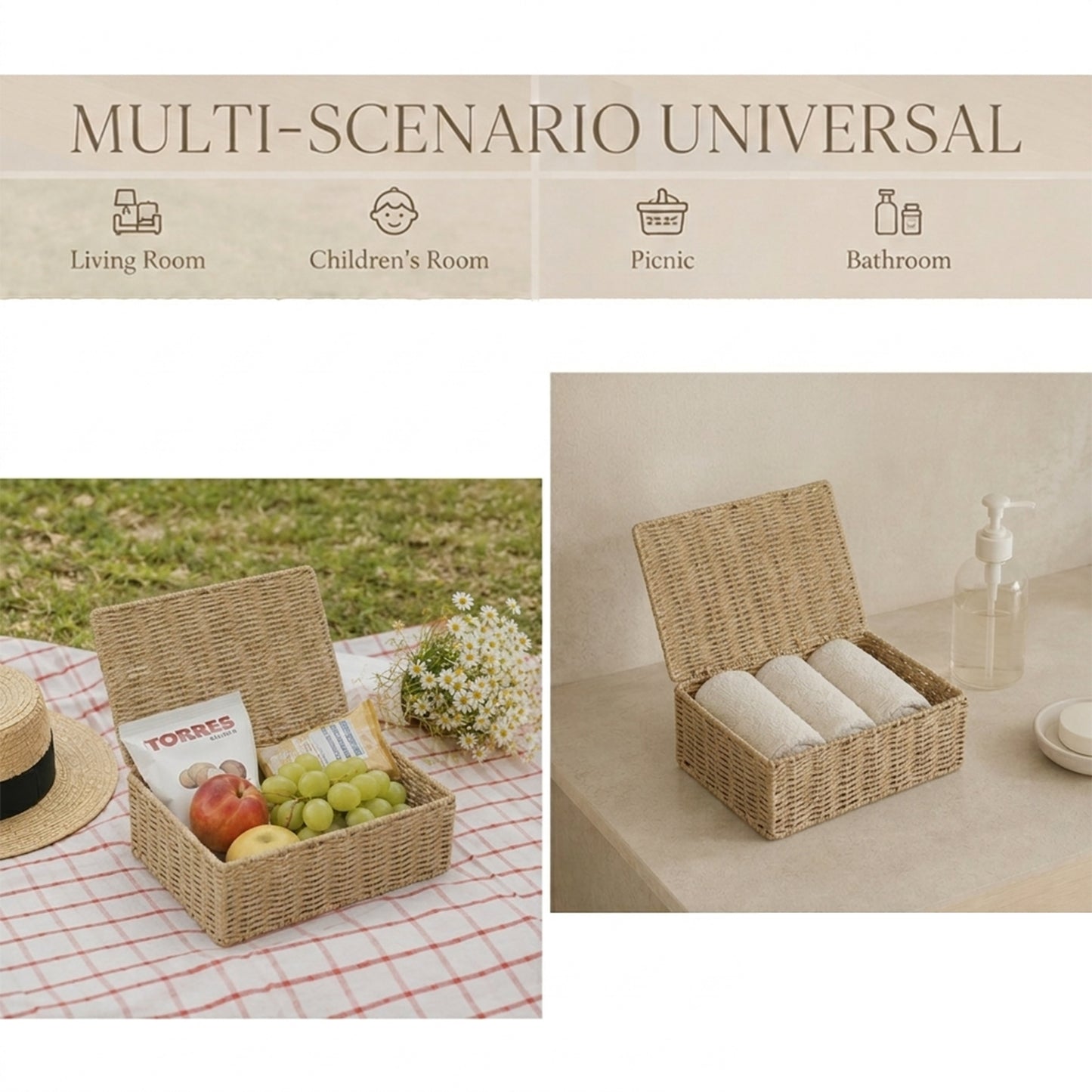 Natural Paper Rope Storage Hamper Basket Box - 3 Sizes