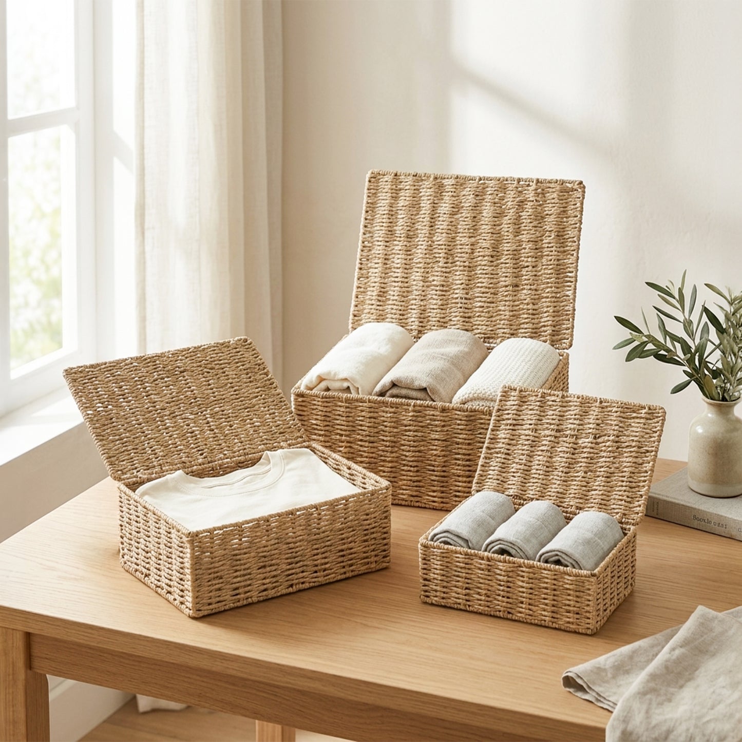 Natural Paper Rope Storage Hamper Basket Box - 3 Sizes