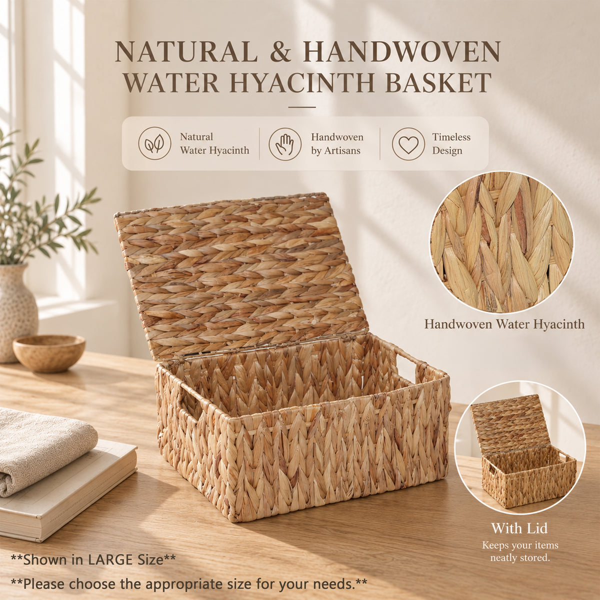 Water Hyacinth Storage Hamper Basket - 3 Sizes