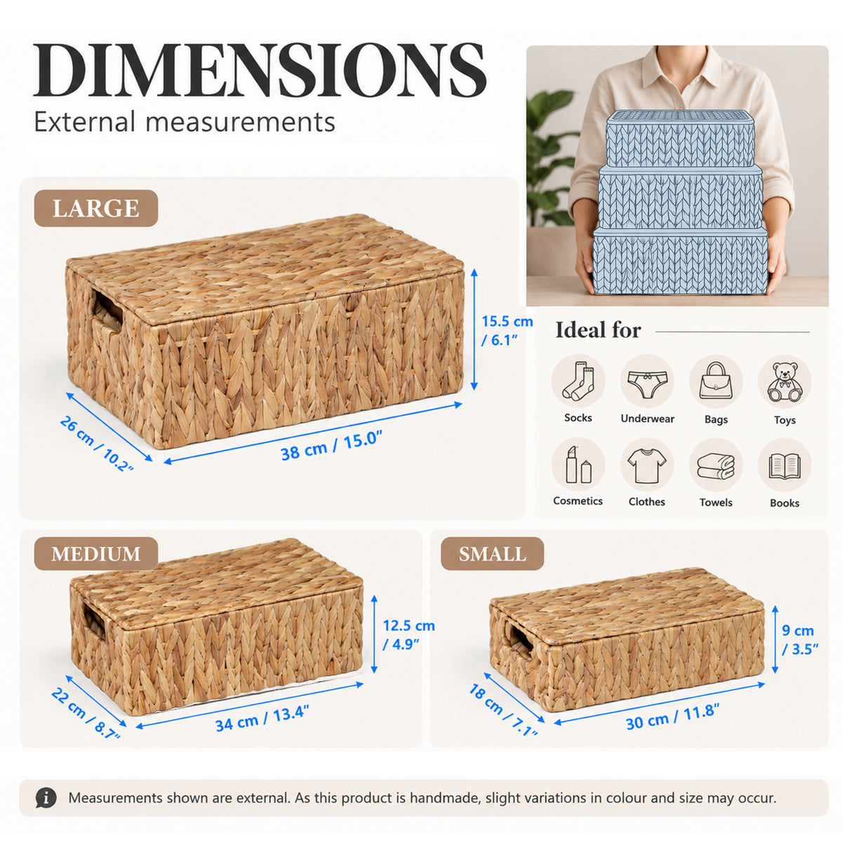 Water Hyacinth Storage Hamper Basket - 3 Sizes