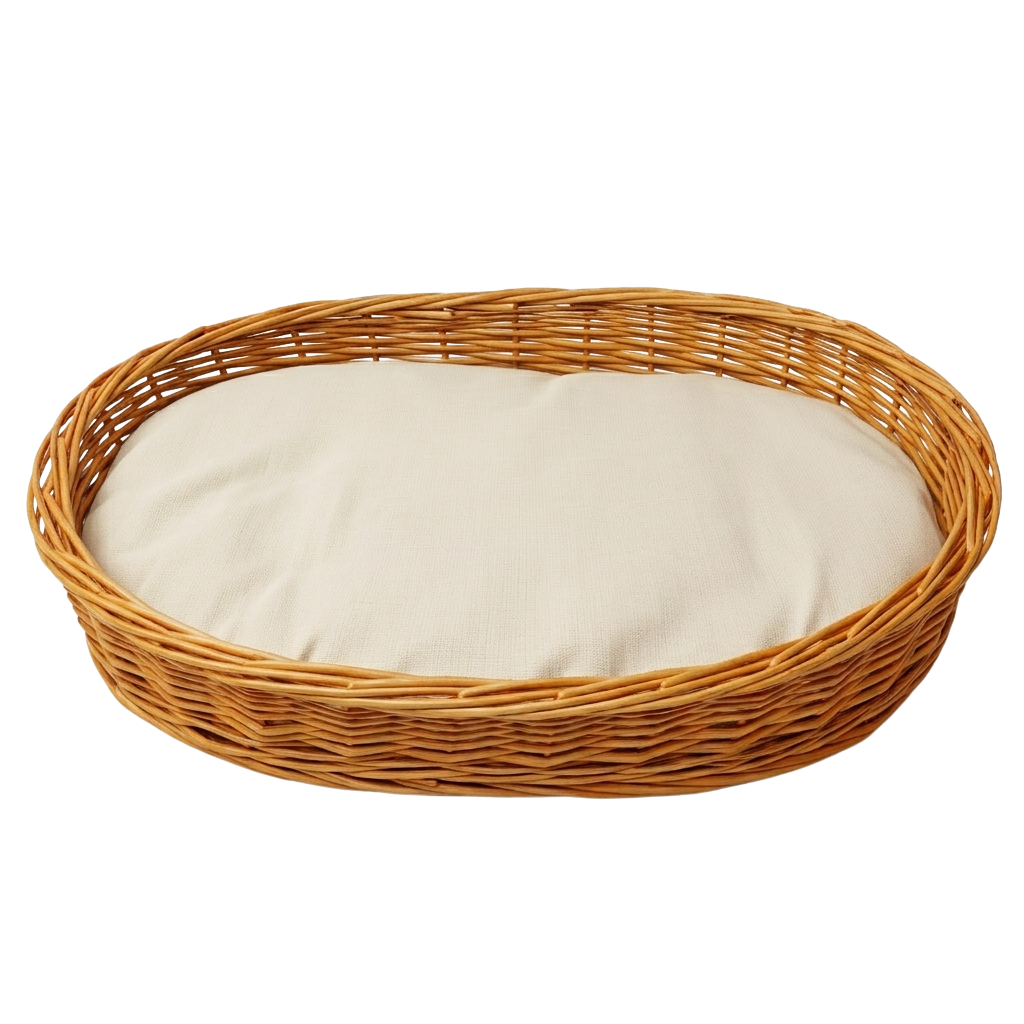 Light Steamed Oval Wicker Dog Bed with Cushion - 3 Sizes