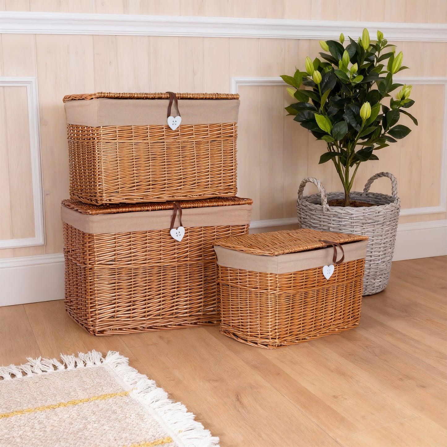 Double Steamed Wicker Storage Hamper Basket with Lining - 4 Sizes