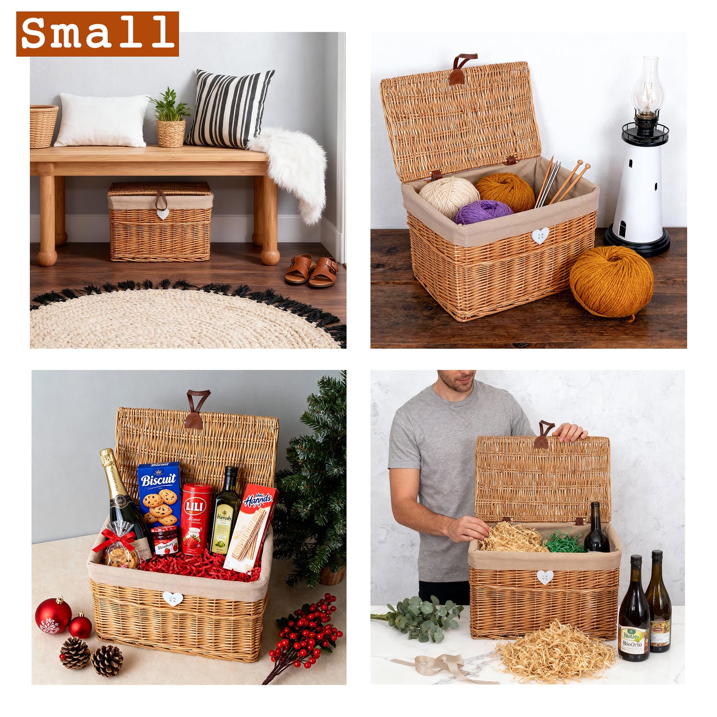 Double Steamed Wicker Storage Hamper Basket with Lining - 4 Sizes