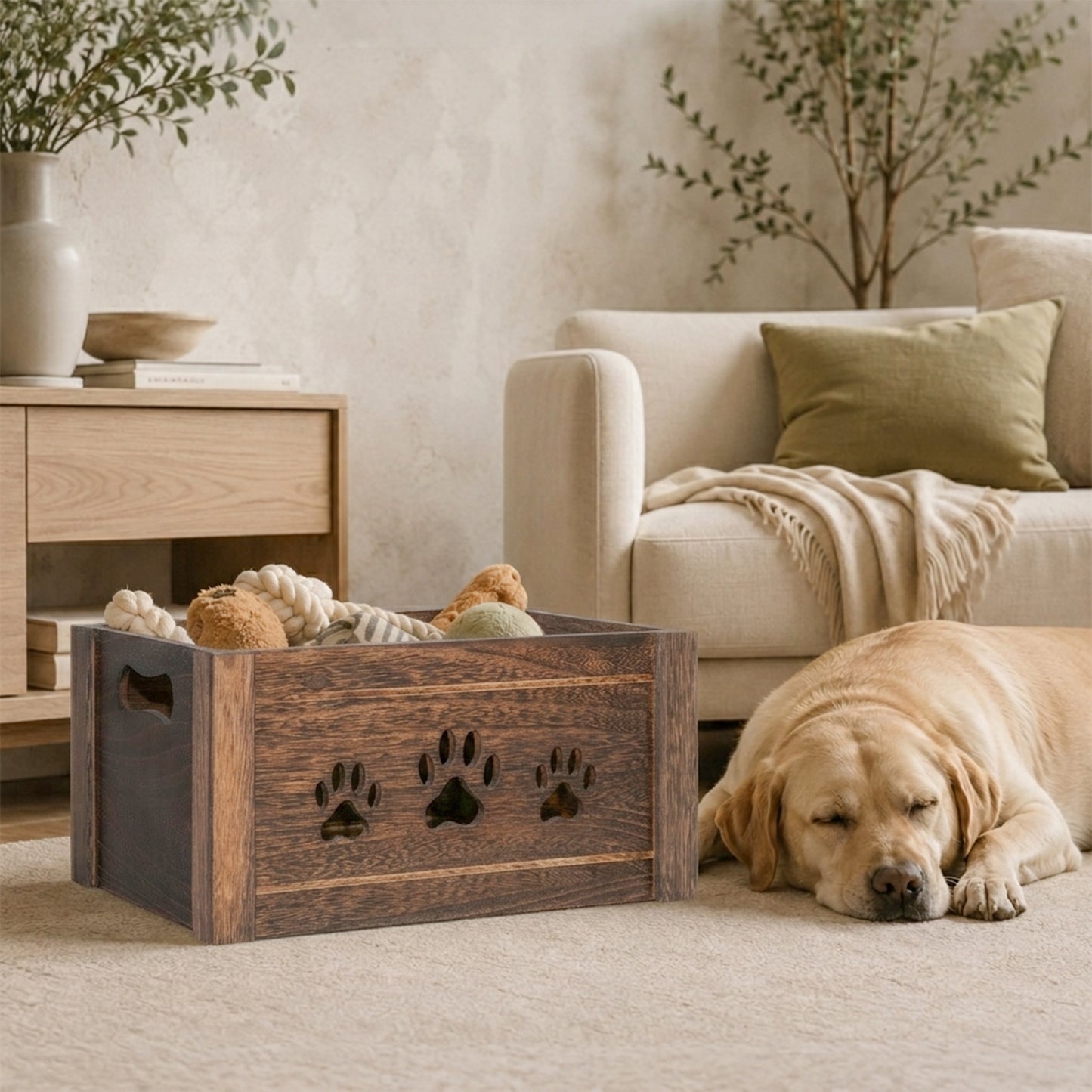 Brown Wooden Dog Toy Storage Box - 3 Sizes