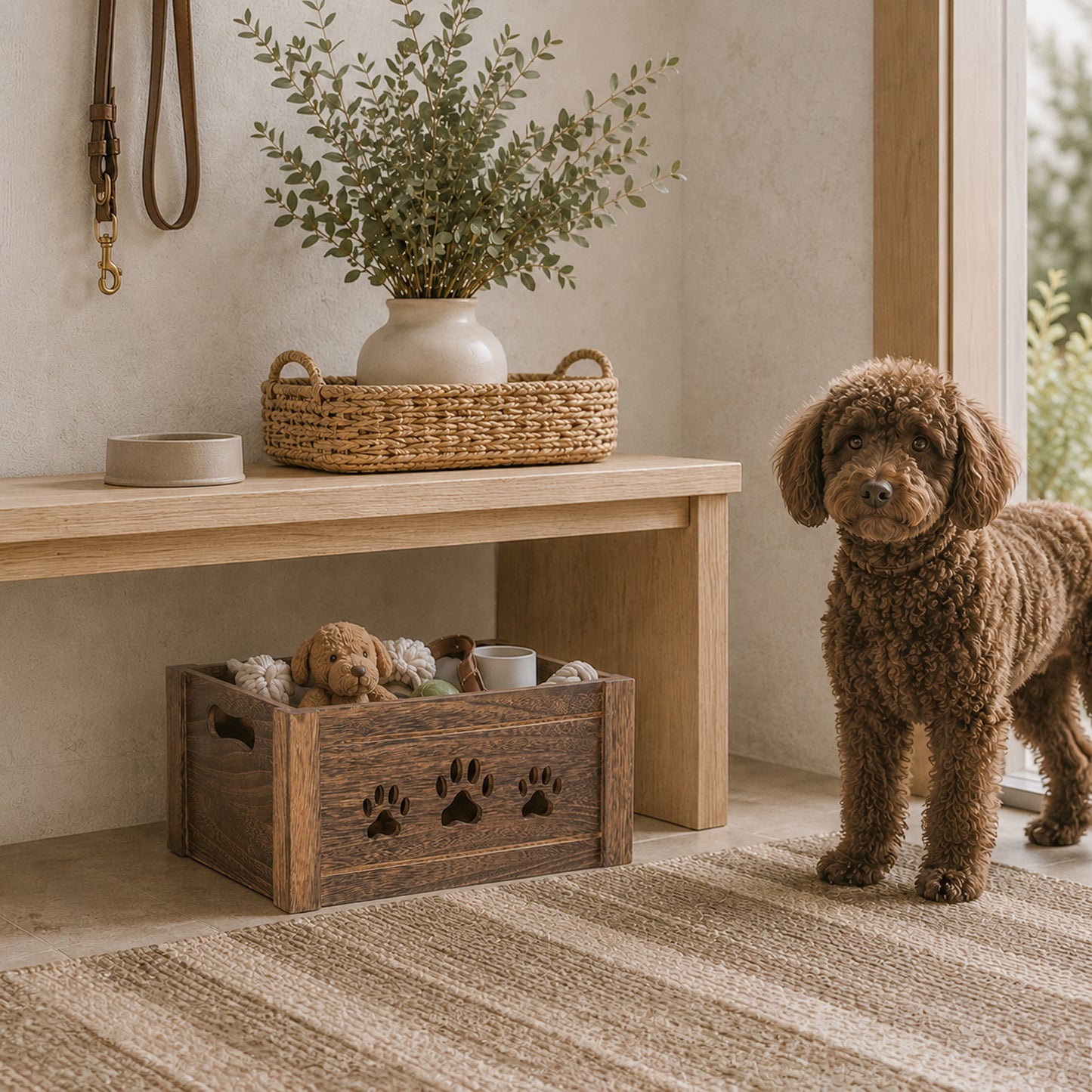 Brown Wooden Dog Toy Storage Box - 3 Sizes