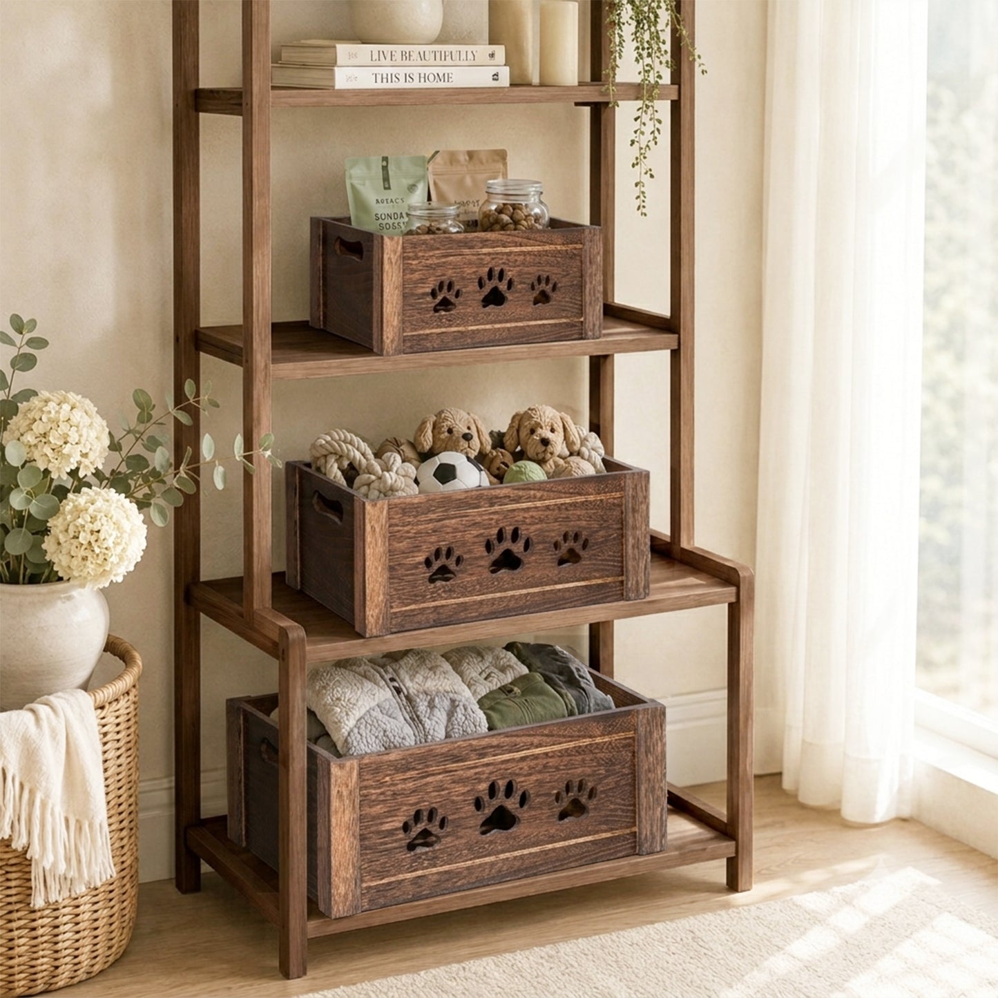 Brown Wooden Dog Toy Storage Box - 3 Sizes