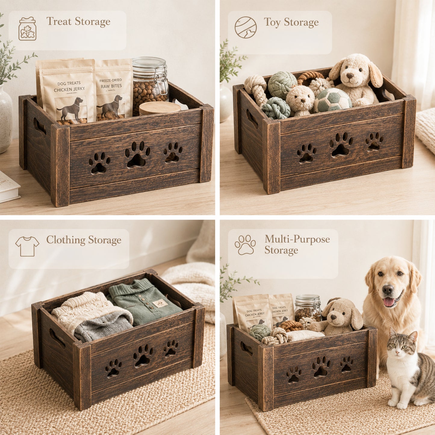 Brown Wooden Dog Toy Storage Box - 3 Sizes
