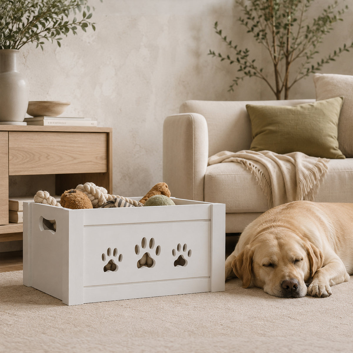 Grey Wooden Dog Toy Storage Box - 3 Sizes