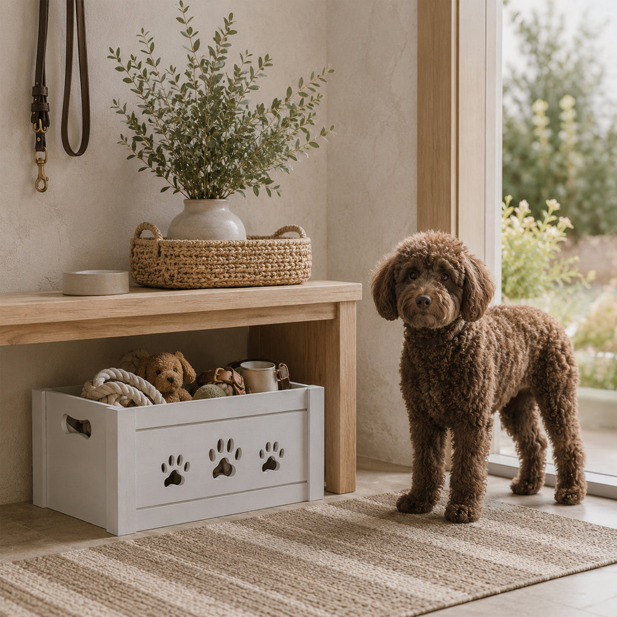 Grey Wooden Dog Toy Storage Box - 3 Sizes