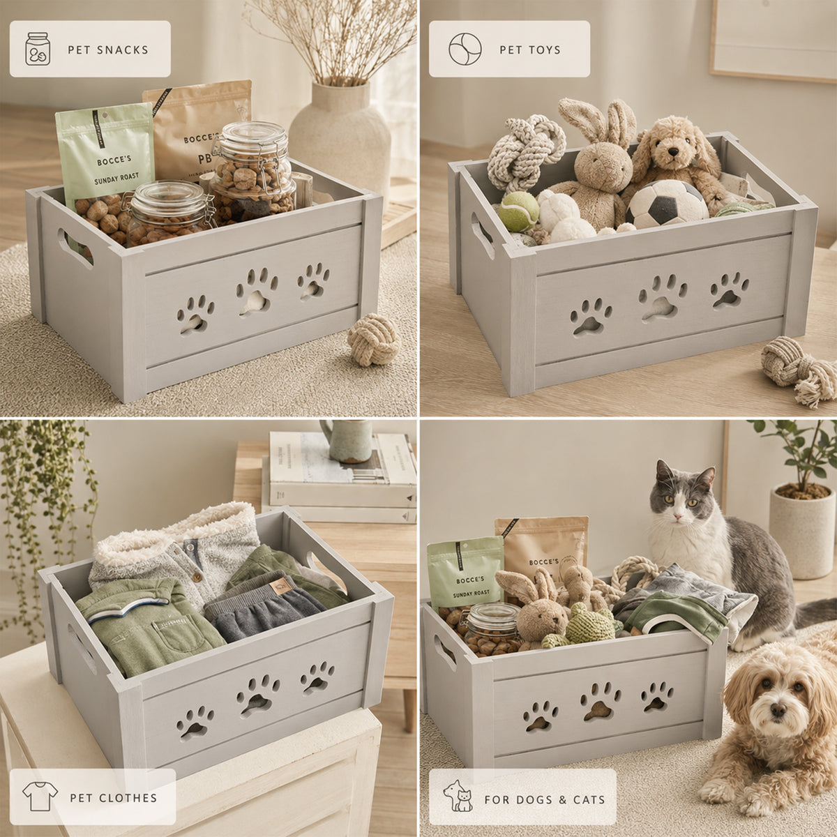 Grey Wooden Dog Toy Storage Box - 3 Sizes