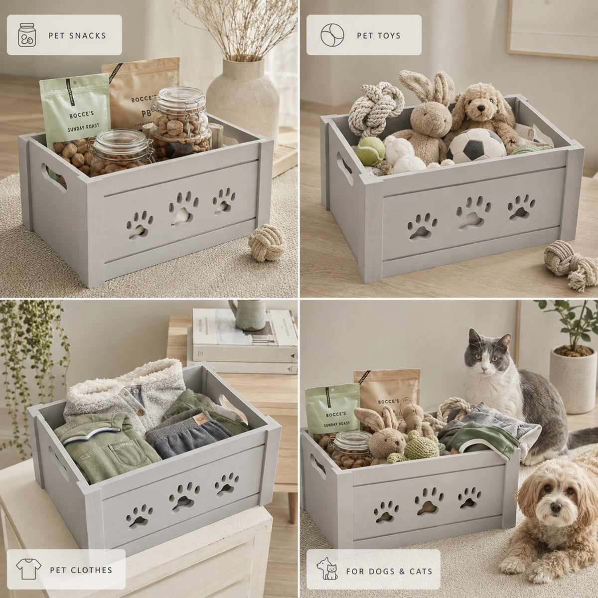 Grey Wooden Dog Toy Storage Box - 3 Sizes