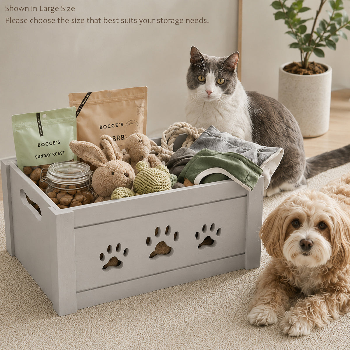 Grey Wooden Dog Toy Storage Box - 3 Sizes