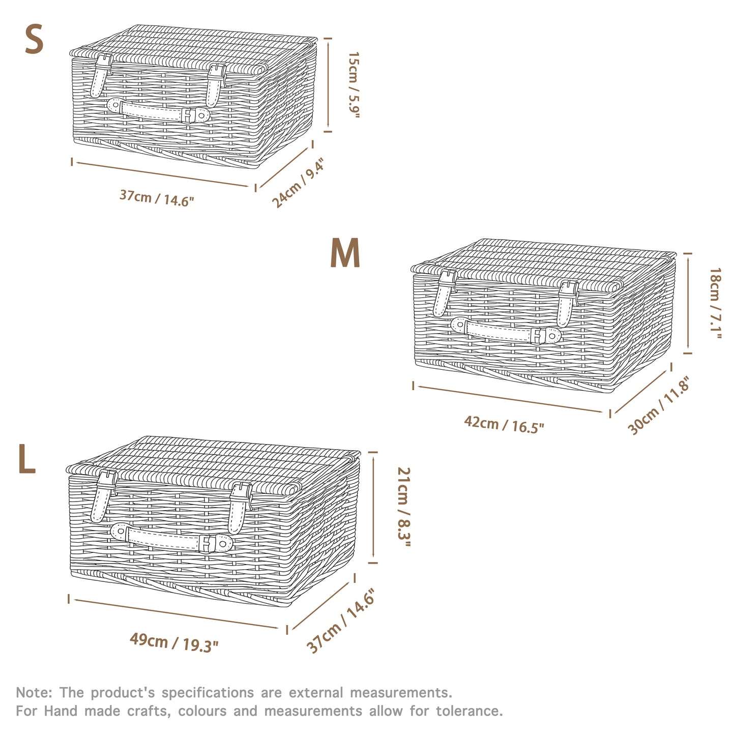 Light Steamed Wicker Storage Hamper Basket - 3 Sizes