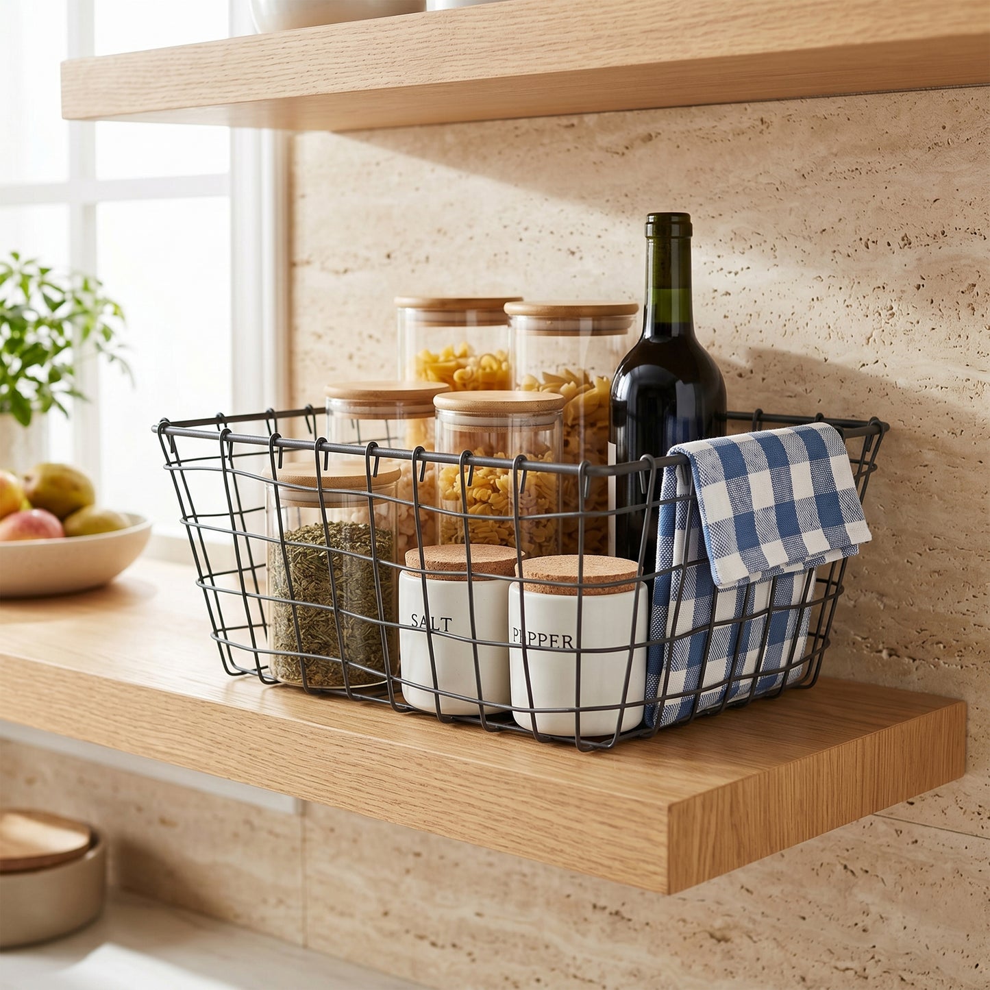 Rectangular Seagrass Edge Metal Wire Basket