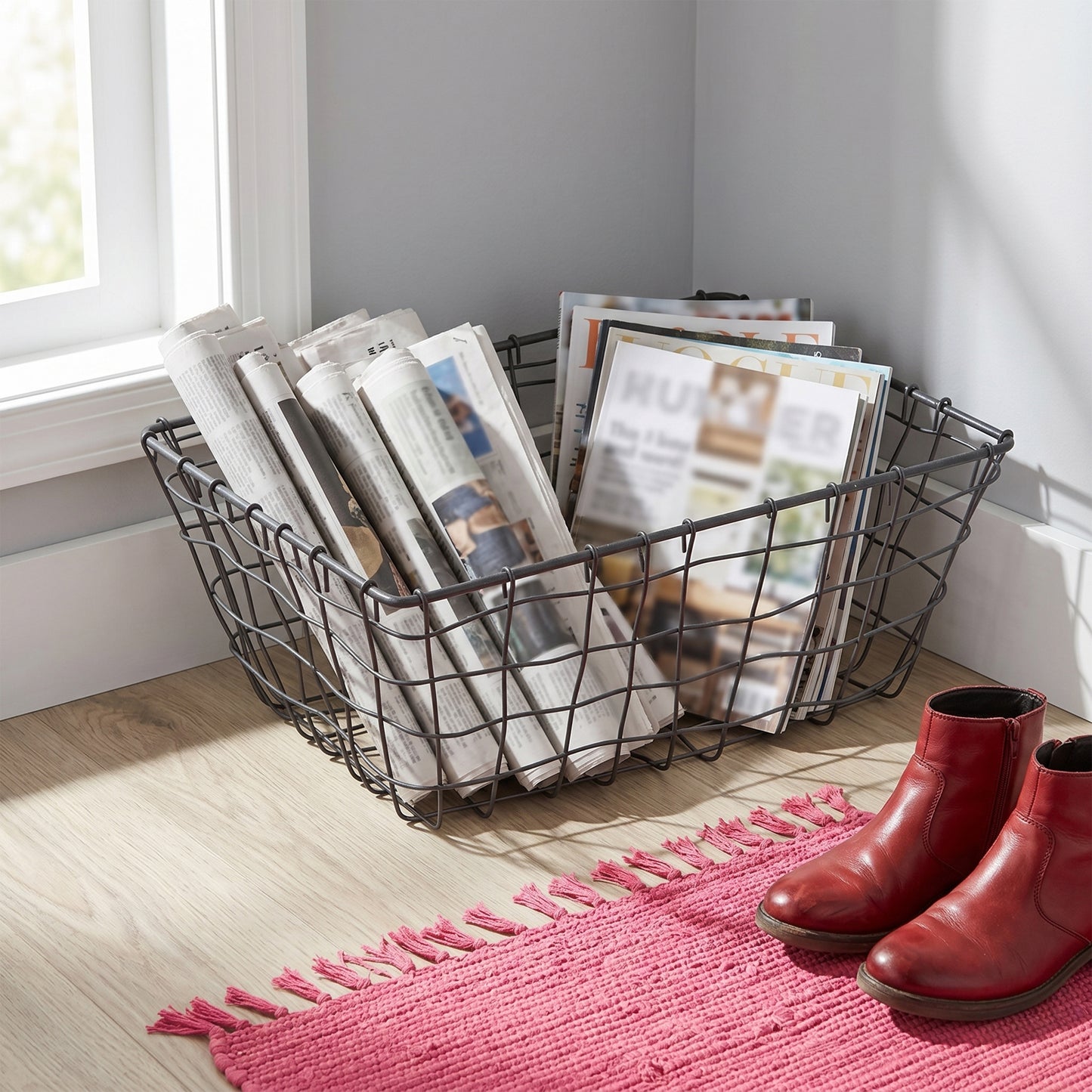 Rectangular Seagrass Edge Metal Wire Basket