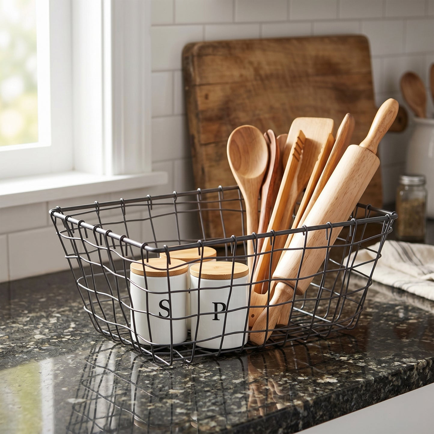 Rectangular Seagrass Edge Metal Wire Basket
