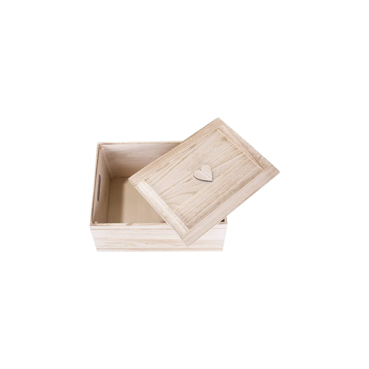 Unvarnished Wooden Box with Heart Decoration