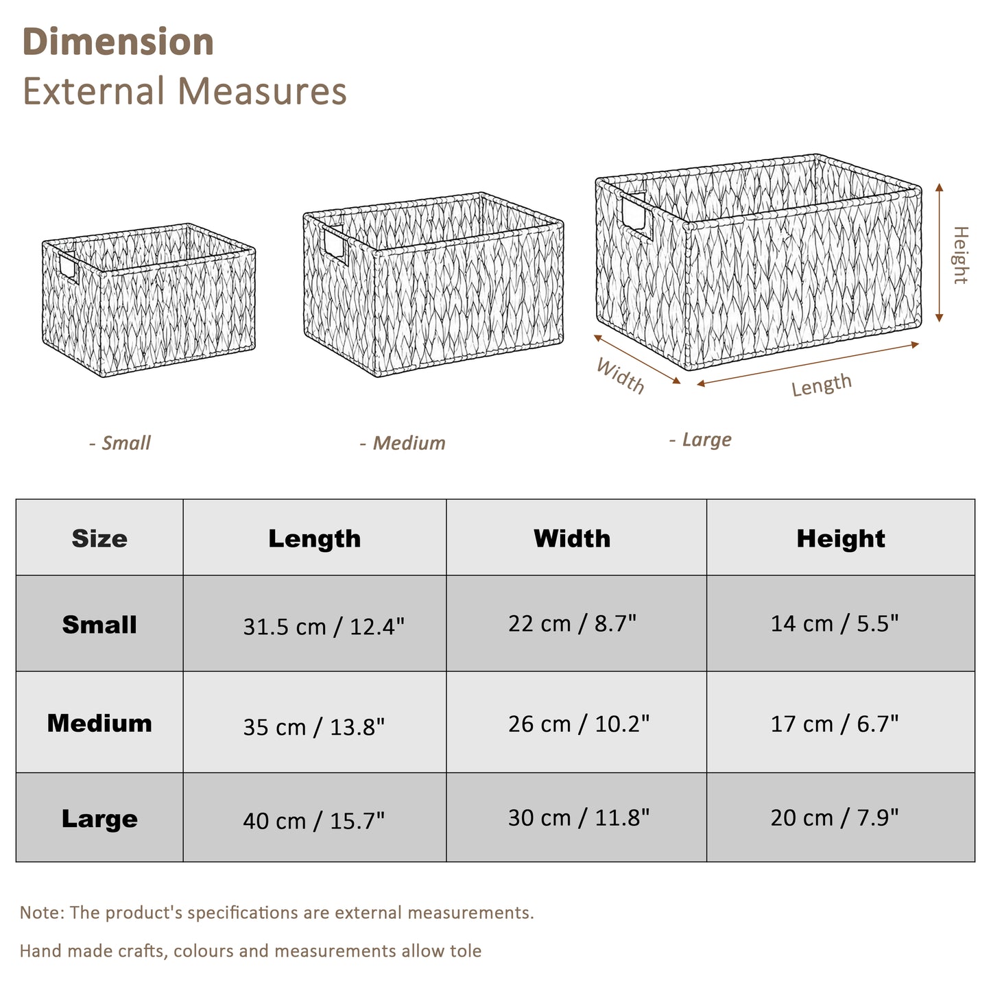 Water Hyacinth Rectangular Storage Basket - 3 Sizes