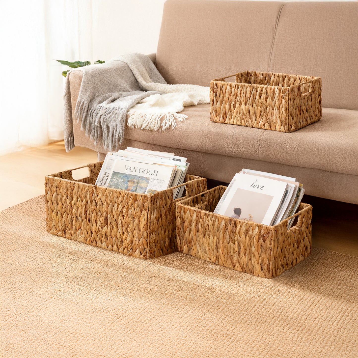 Water Hyacinth Rectangular Storage Basket - 3 Sizes