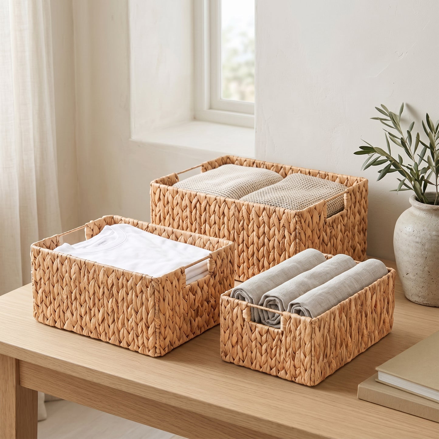 Water Hyacinth Rectangular Storage Basket - 3 Sizes