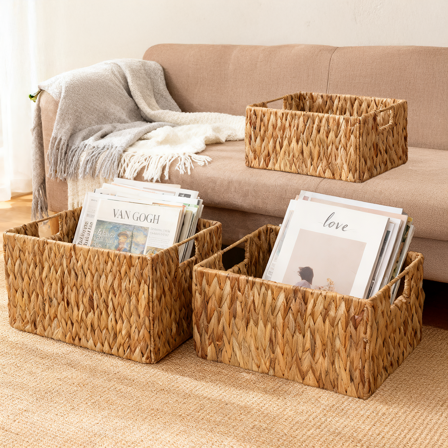 Water Hyacinth Rectangular Storage Basket - 3 Sizes