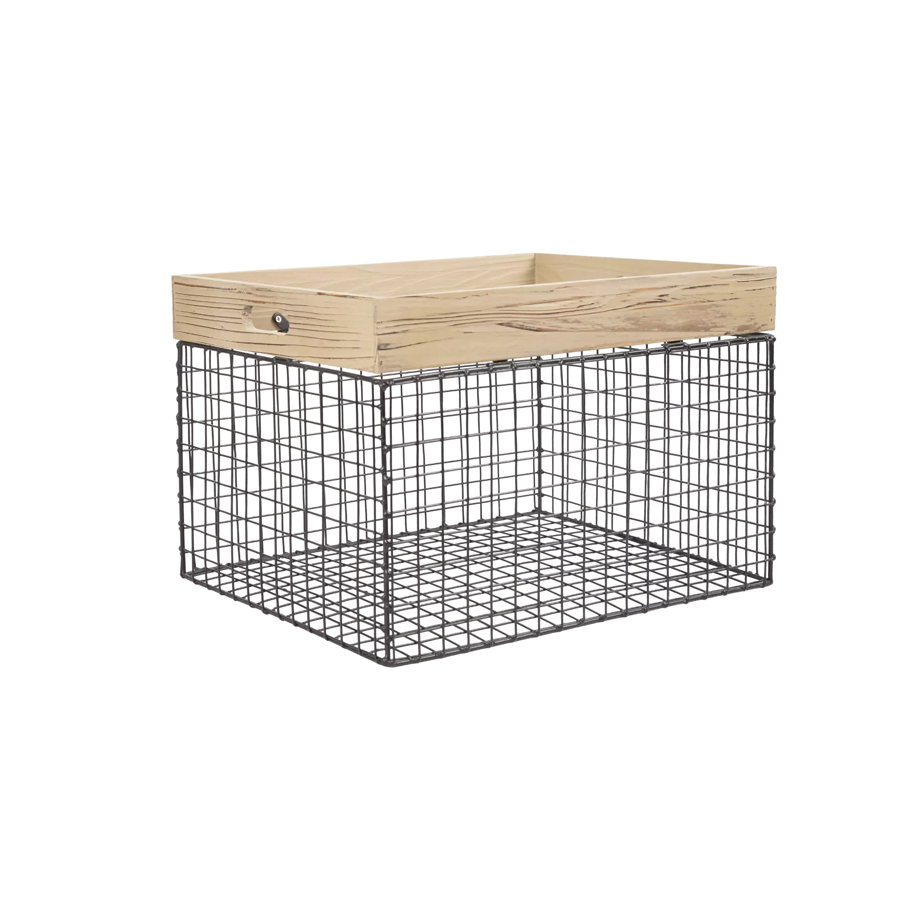 Wooden Top Metal Wire Storage Box with Handle – Wickerfield