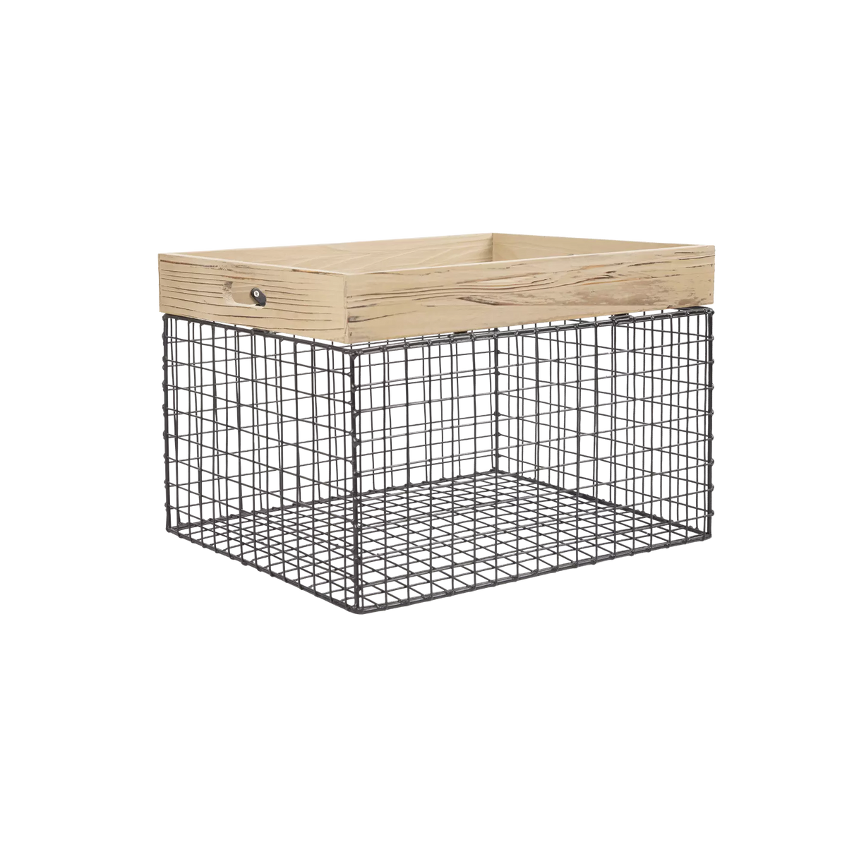 Wooden Top Metal Wire Storage Box with Handle – Wickerfield