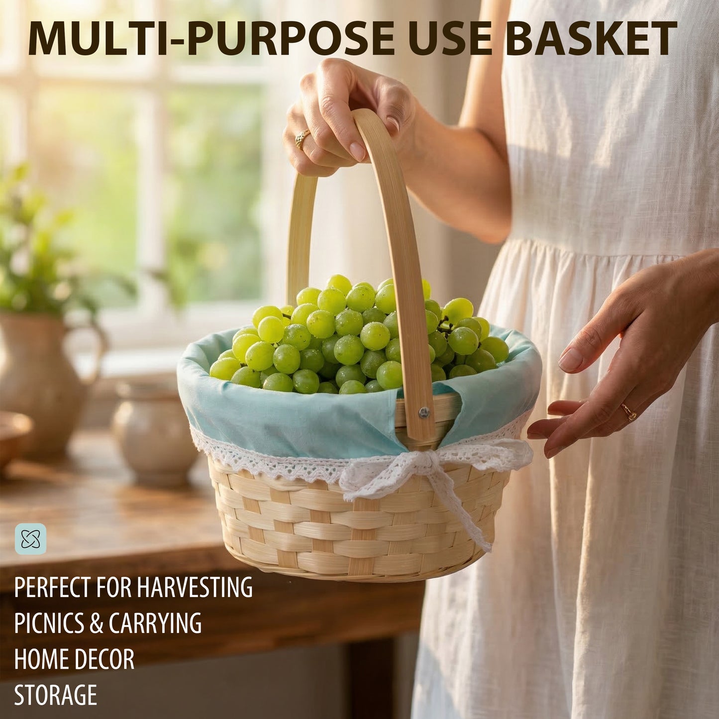 Small Bamboo Shopper Easter Basket with Blue Lining