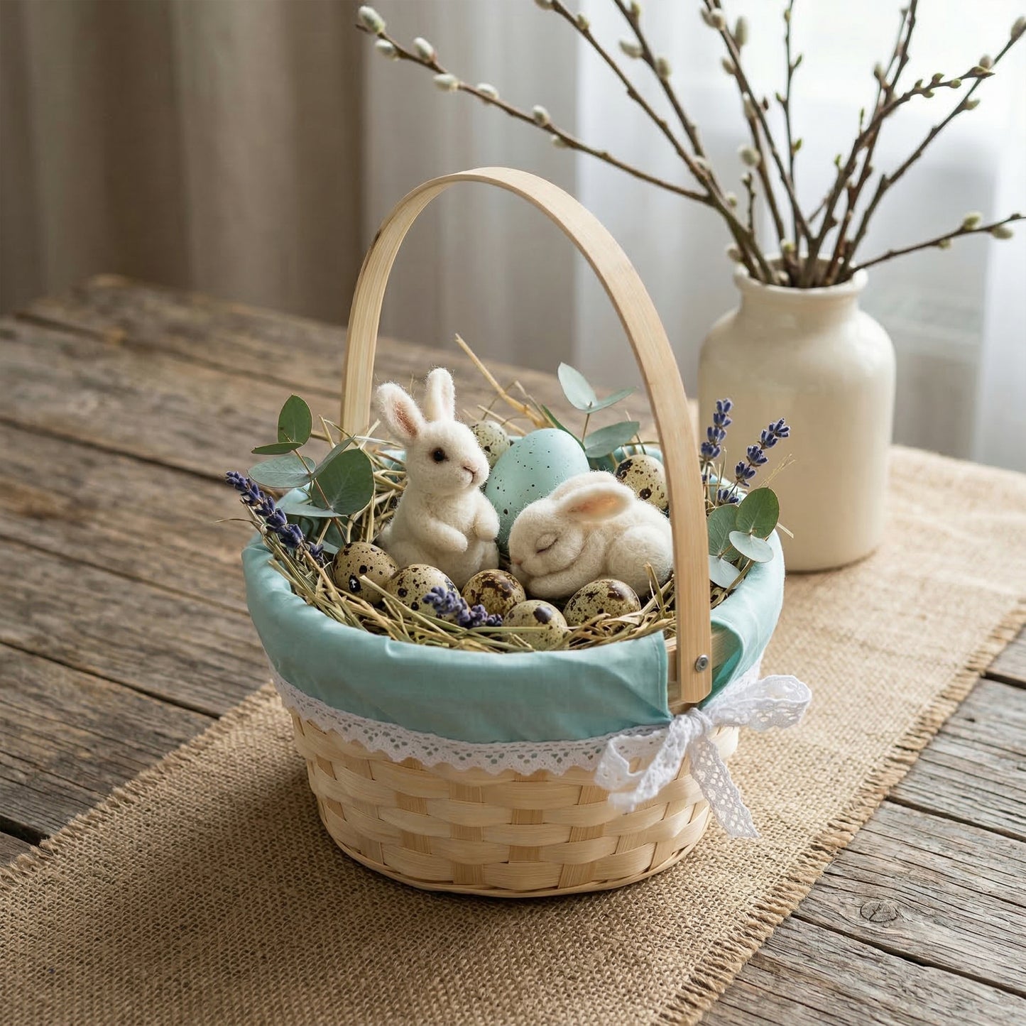 Small Bamboo Shopper Easter Basket with Blue Lining