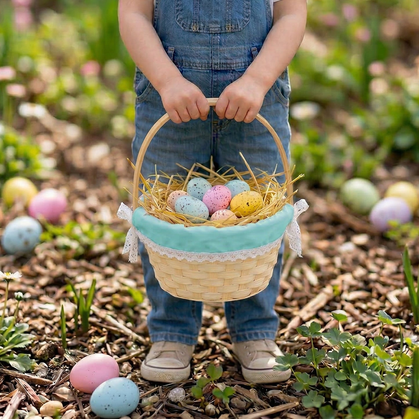 Small Bamboo Shopper Easter Basket with Blue Lining