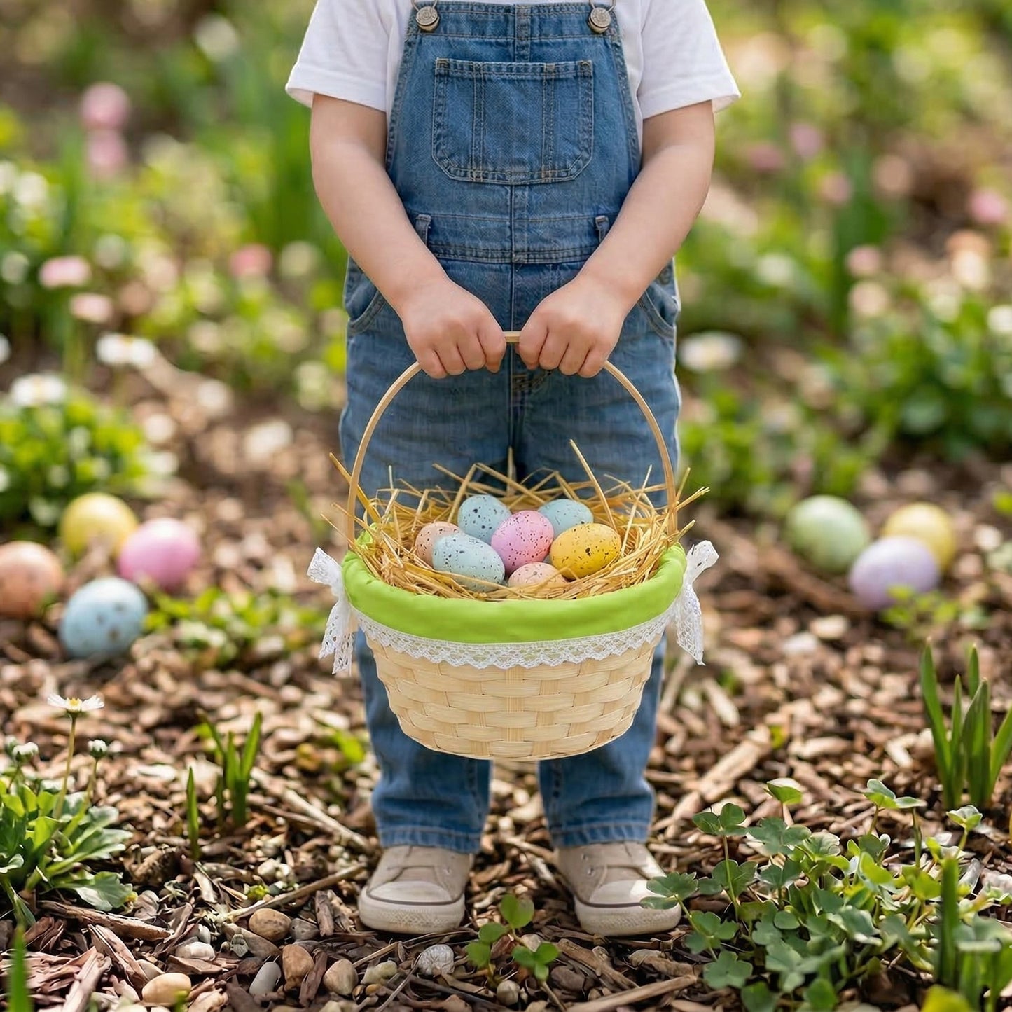 Small Bamboo Shopper Easter Basket with Green Lining