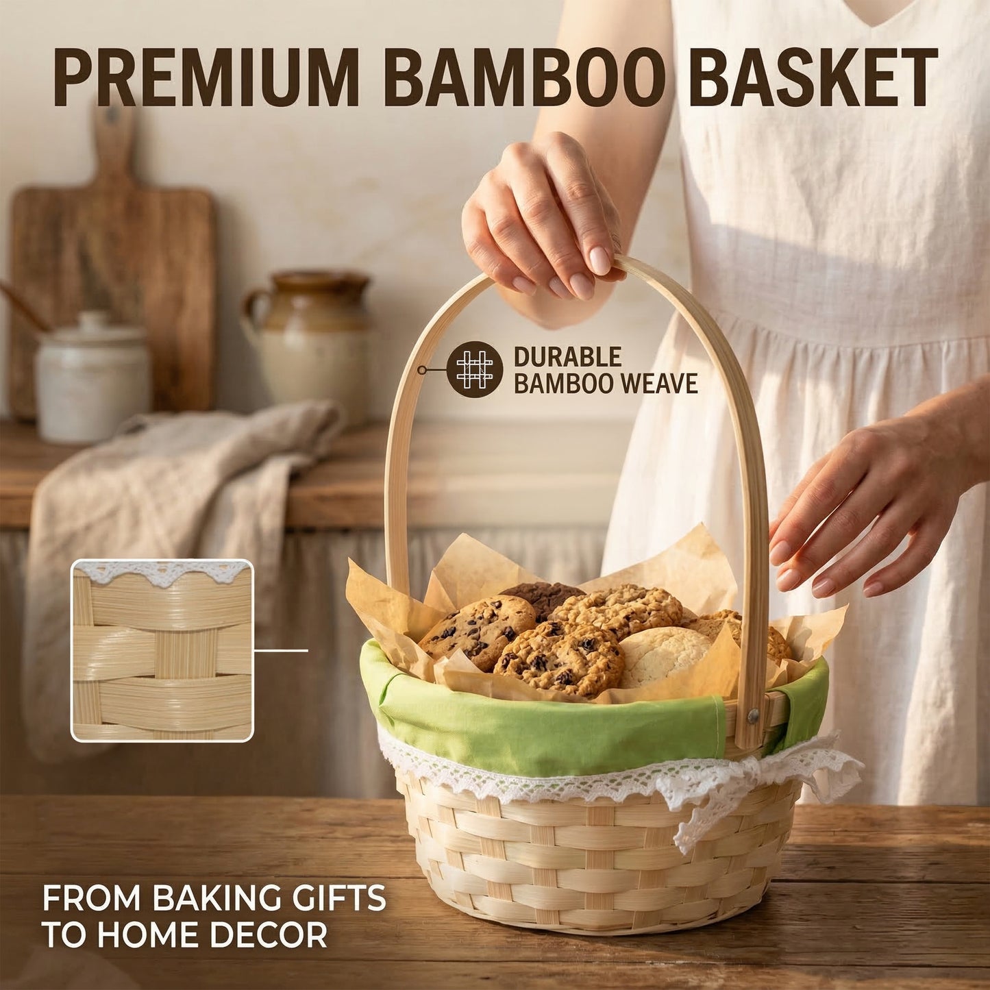 Small Bamboo Shopper Easter Basket with Green Lining