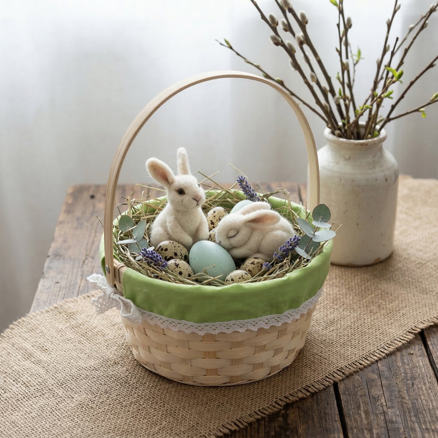 Small Bamboo Shopper Easter Basket with Green Lining